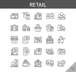 retail icon set, isolated outline icon in light background, perfect for website, blog, logo, graphic design, social media, UI, mobile app, EPS vector illustration