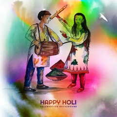 Obraz na płótnie Canvas Beautiful couple playing festival of colors happy holi colorful background