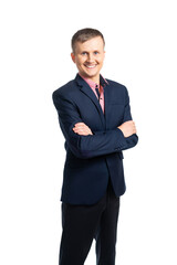 Portrait of a cheerful, friendly, young man in a business suit. isolated