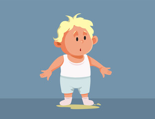 Little Toddler Having a Pee Accident Vector Cartoon Illustration