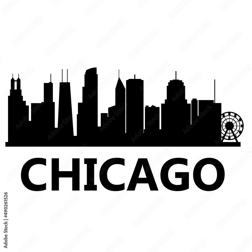 Wall mural Chicago skyline cityscape on white background. Chicago city skyline horizontal. Chicago city, USA silhouette. flat style.