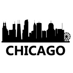 Fototapeta premium Chicago skyline cityscape on white background. Chicago city skyline horizontal. Chicago city, USA silhouette. flat style.