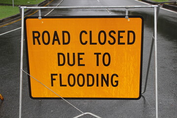 Close up on a road sign used during the recent Queensland, Australia floods