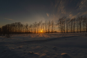 Sunset on a very cold winter evening