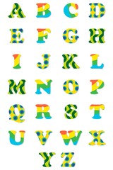 Children's font in the cartoon style of "childhood." Set of multicolored bright letters for inscriptions.