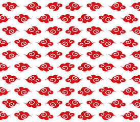 白背景に赤で描かれた中華風の伝統模様の雲柄イラスト