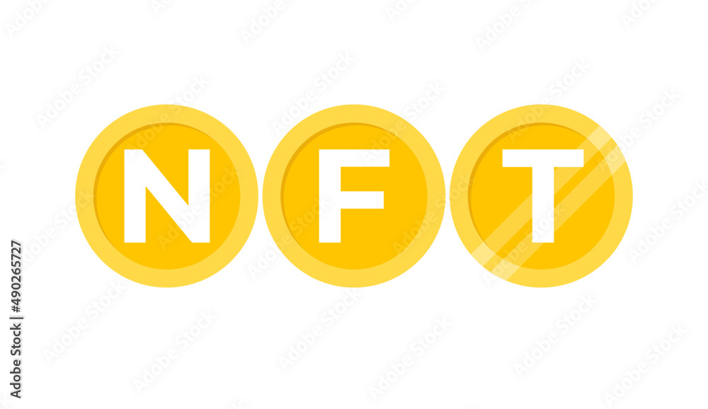 Fototapete NFT Coin blockchain type crypto banner vector design with bank gold theme. Non Fungible Token background template.
