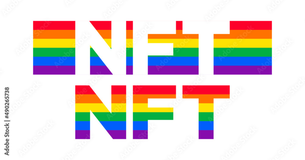 Poster NFT Blockchain type crypto banner vector design with LGBT pride theme. Non Fungible Token background template.