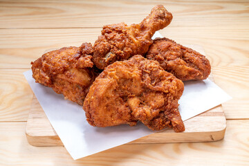 Fried chicken Soft Chicken on wooden background.