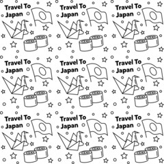 Travel to Japan doodle seamless pattern vector design. Sushi, Fuji, origami are icons identic with Japan.