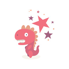 Cute dinosaur abstract illustration. Dinosaur cartoon character illustration. Part of set.