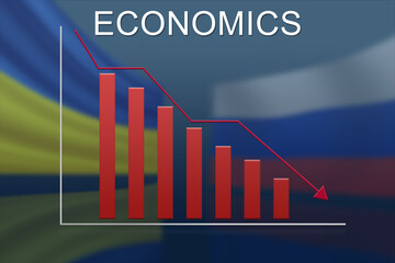 graph of the economic recession against the background of national flags .