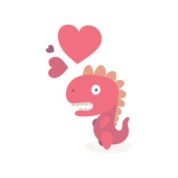 Dinosaur in love. Cute dinosaur and hearts. Dinosaur cartoon character illustration. Part of set. © Goga