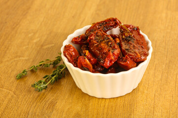 Sun-dried natural Italian tomato in the bowl
