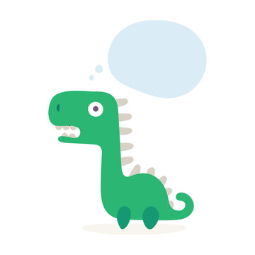 Thinking cute dinosaur with speech bubble. Dinosaur cartoon character illustration. Part of set.