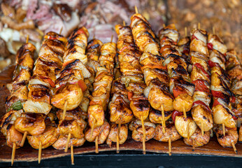 Heap of traditional grilled shashlik barbeque