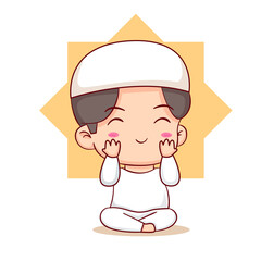 Cute Moslem boy praying cartoon character