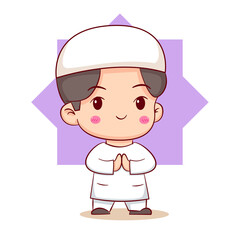 Cute Moslem boy greeting pose cartoon character