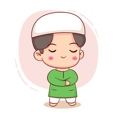 Cute Moslem boy praying cartoon character