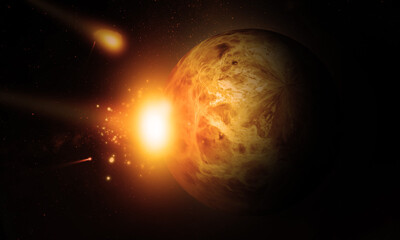 Astound Strike Venus Planet. Amazing Cosmos event and Mother Nature catastrophe 