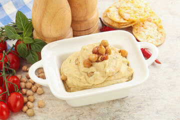 Natural organic chickpea hummus with olive oil