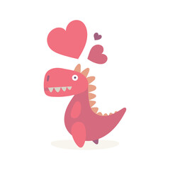 Dinosaur in love. Cute dinosaur and hearts. Dinosaur cartoon character illustration. Part of set.