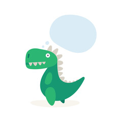 Thinking cute dinosaur with speech bubble. Dinosaur cartoon character illustration. Part of set.