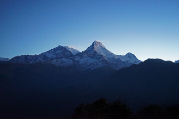 Natural landscape of snowcapped mountain view with cloudy blue sky, Annapurna Himalayan range-...