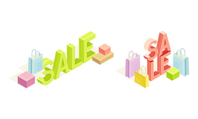 Online shopping sale elements set. E-commerce concept isometric vector illustration