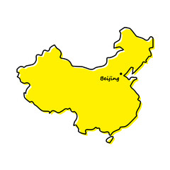 Obraz premium Simple outline map of China with capital location