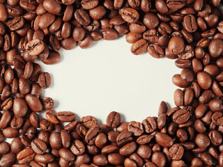 Coffee beans isolated on white background with copyspace for text. Coffee background or texture concept.