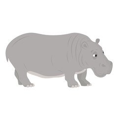 Grey hippopotamus in cartoon style for kids illustration