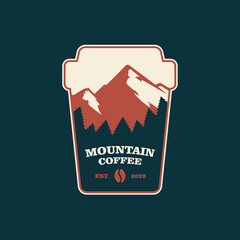 Vector minimal, creative, modern Mountain coffee logo template with cup. Mountains illustration isolated on white background