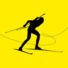 Biathlon logo concept. Vector illustration isolated on the yellow. Biathlon silhouette.