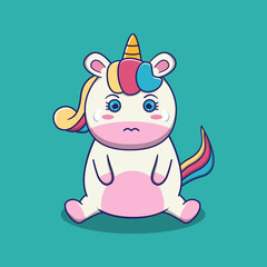 cute unicorn frown, suitable for children's books, birthday cards, valentine's day, stickers, book covers, greeting cards, printing. 