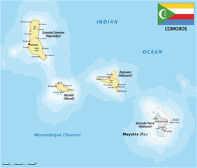 vector map of comoros island country with flag 