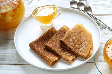 Pancakes with sea buckthorn tea