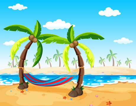 Scene with hammock on the beach