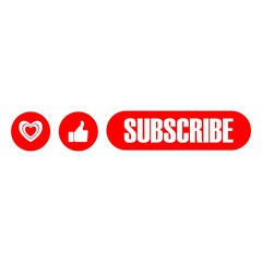 Heart, like, button of subscribe social media sign isolated on white background