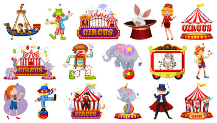 Set of circus characters and amusement park elements © blueringmedia