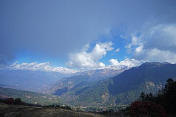 Natural landscape of snowcapped mountain view with cloudy blue sky, Annapurna Himalayan range- Nepal 