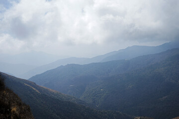 Natural landscape of snowcapped mountain view with cloudy blue sky, Annapurna Himalayan range- Nepal 