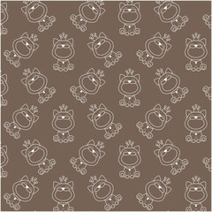 Pattern with funny cats with a white contour with a crown on their heads on a dark background