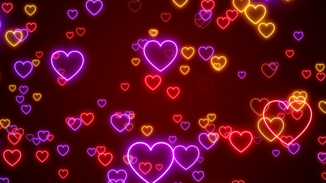 Abstract Romantic Sweet Red Colorful Glowing Heart Lines Fluorescent Neon Lights Flying Forward Background