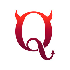 The letter Q and the devil details. Logo, illustration, design template. Company, shop, symbol concept icon. Element in vector.