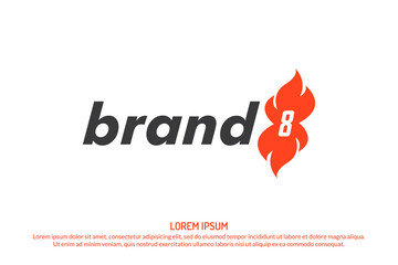 Flaming Fire Logo with Number 8. Fire Vector Logo Template