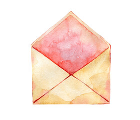 Love, letters. Cliparts of romantic paper elements, envelopes and letters. Mother's Day, Valentine's Day. Hand drawn watercolor illustrations