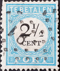 Netherlands - circa 1881 a postage stamp from the Netherlands , showing a number and cents. Postage paid. 2,5