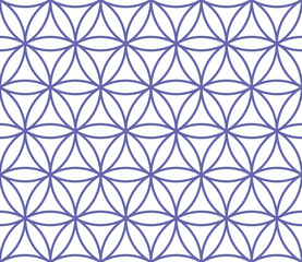 Color of year 2022 very peri abstract geometric vector seamless pattern. Violet crossing circles on white background. Abstract floral pattern in arabic style. Simple design for print and web