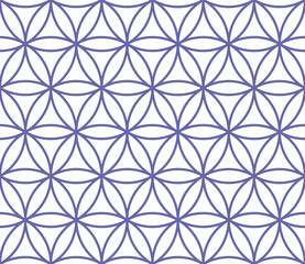 Color of year 2022 very peri abstract geometric vector seamless pattern. Violet crossing circles on white background. Abstract floral pattern in arabic style. Simple design for print and web